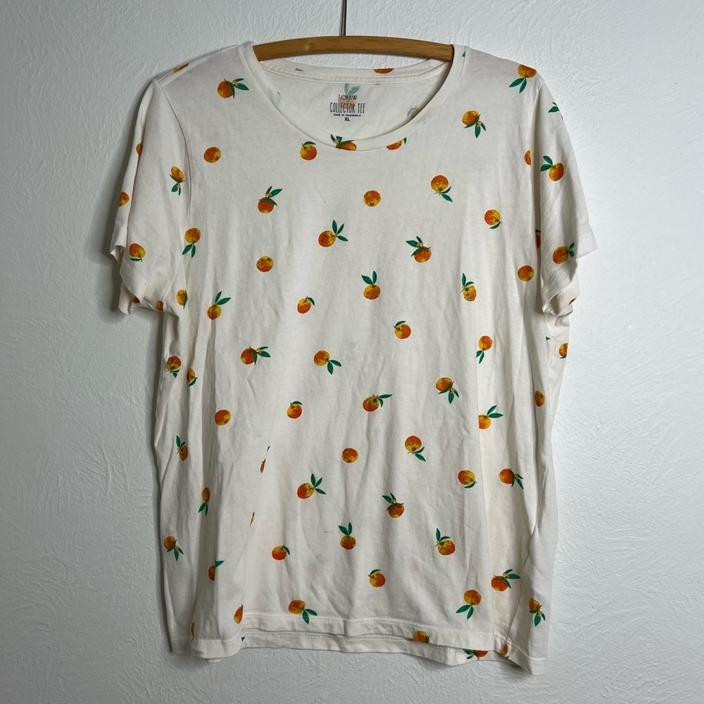 J. Crew Factory Orange-Print Graphic Tee Cotton Short Sleeves Loose Fit Size XL